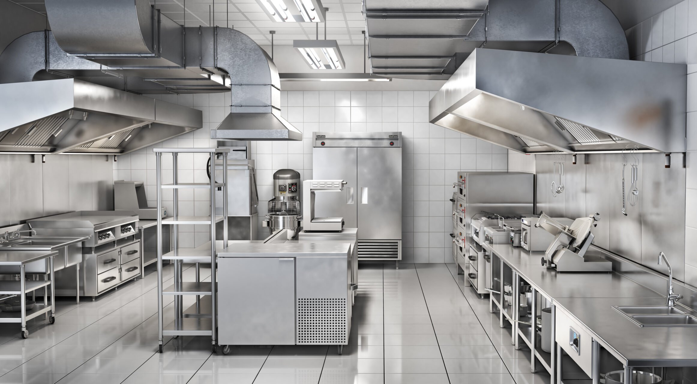 clean commercial kitchen compliant with fire safety standards